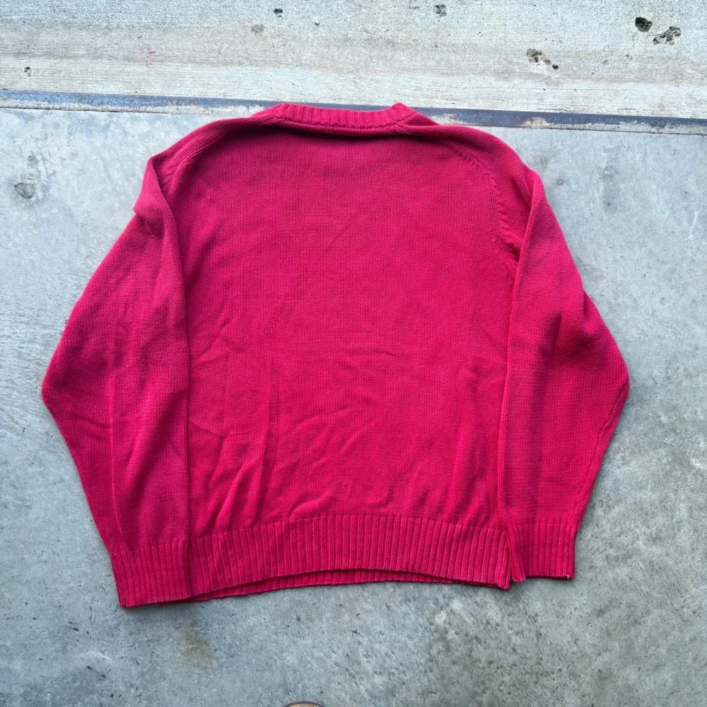 Vintage Red Cable Knit Crew Neck Sweater Diamond Pattern Large Pullover